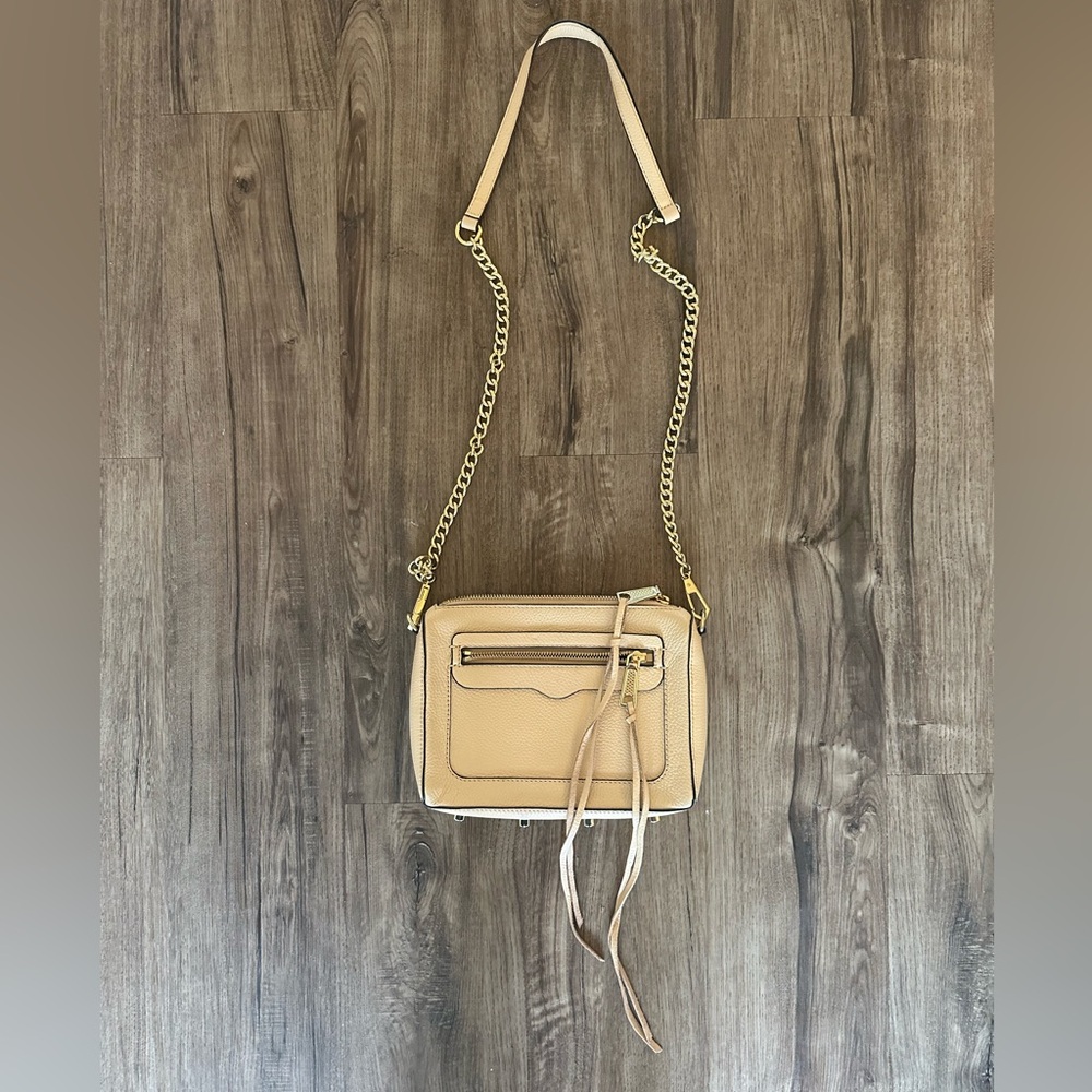 Rebecca Minkoff Leather Crossbody Bag - Tan/Beige w/ Removable Gold Chain